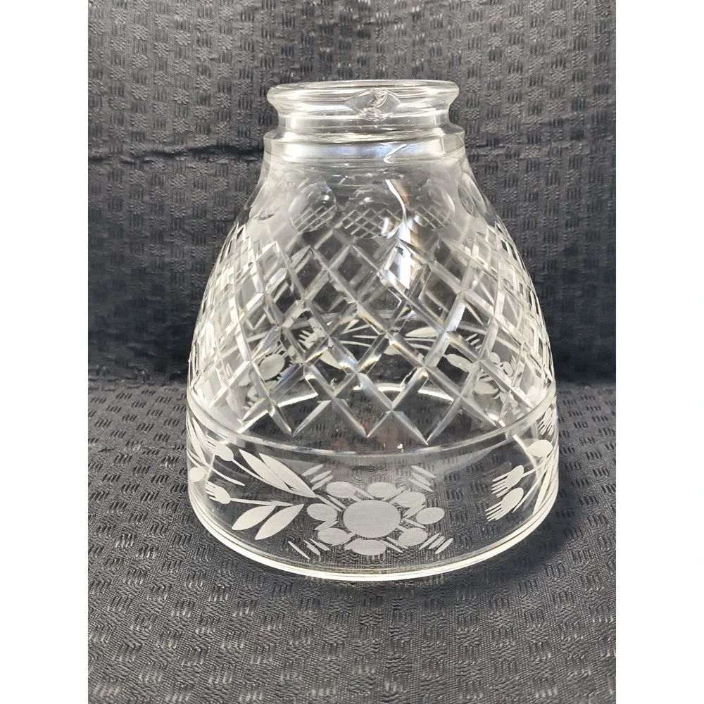 Vintage Lead Crystal Glass Replacement Lamp Shade Diamond Cut Etched Flower Leaf